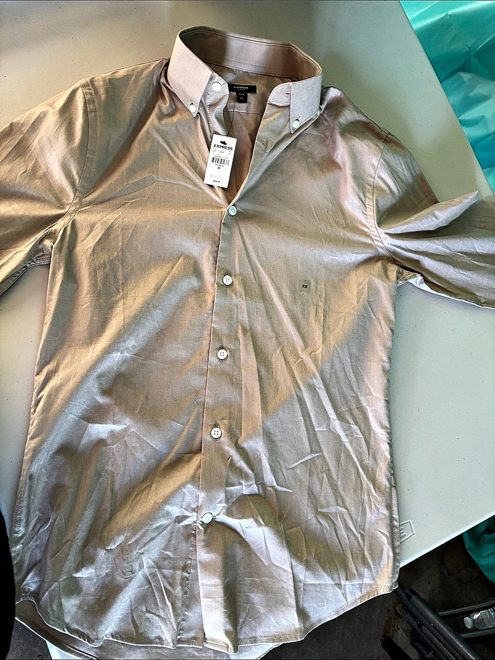 Express Slim Silk Button Down Silk Shirt in Brown Size XS NWT